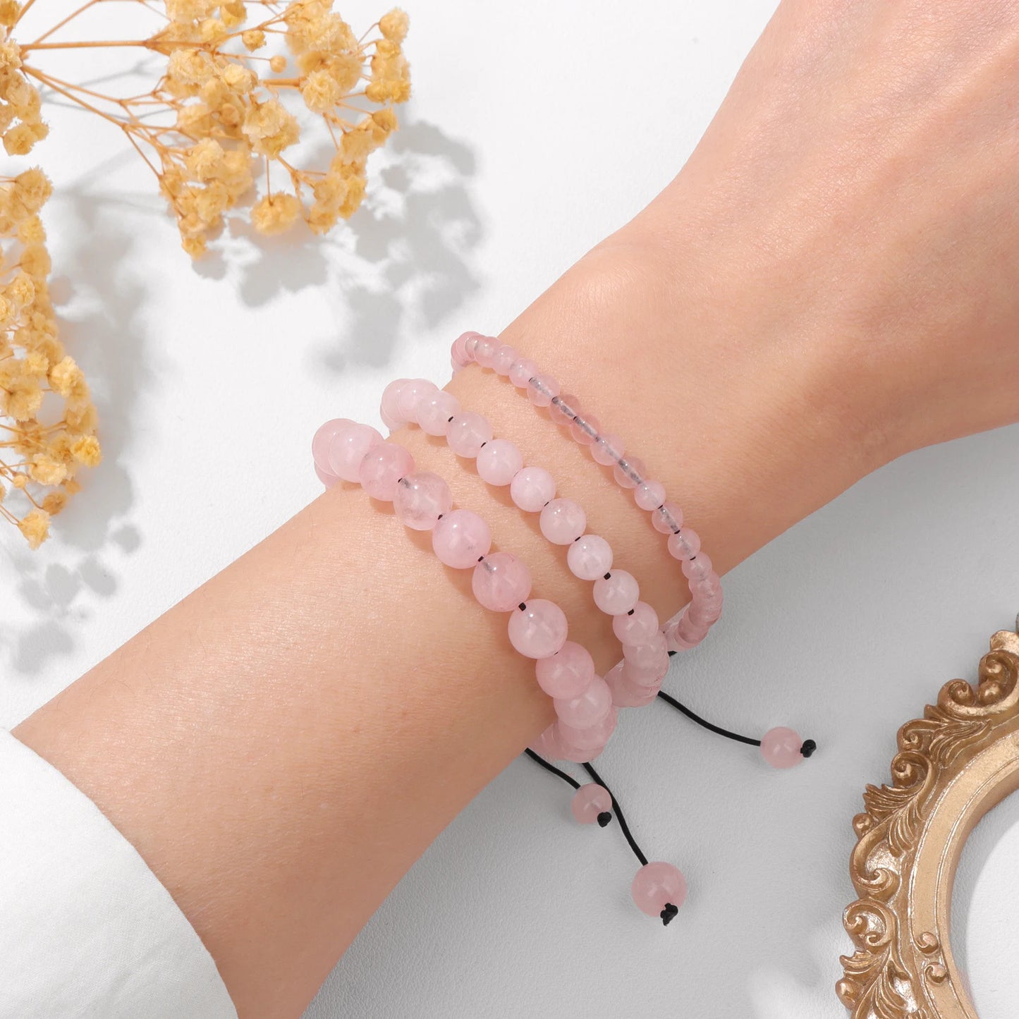 Bracelet perles de tourmaline noire naturelle – Bracelet ajustable tressé en corde avec carte cadeau pour hommes et femmes