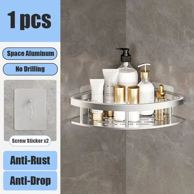 Étagère de Douche Murale sans Perçage – Support d'Angle en Aluminium pour Shampooing, Savon et Rangement de Toilette