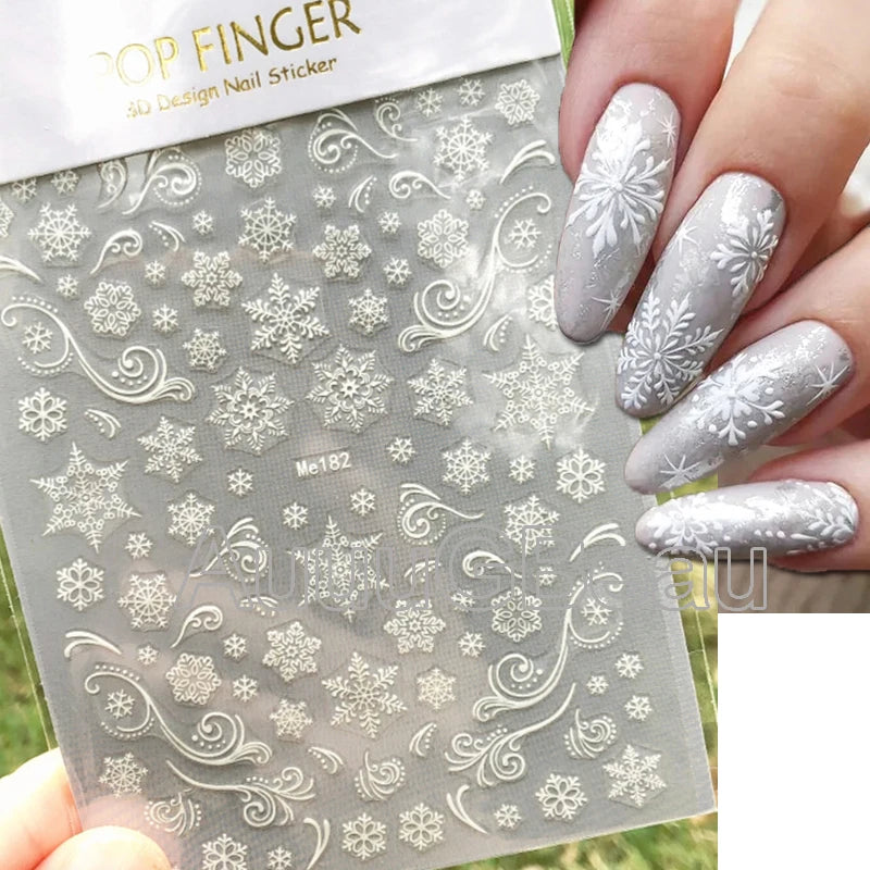 3D Christmas Nail Art Stickers – Snowflake & Winter Tree Nail Decals for Nail Tips Decoration
