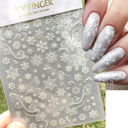 3D Christmas Nail Art Stickers – Snowflake & Winter Tree Nail Decals for Nail Tips Decoration