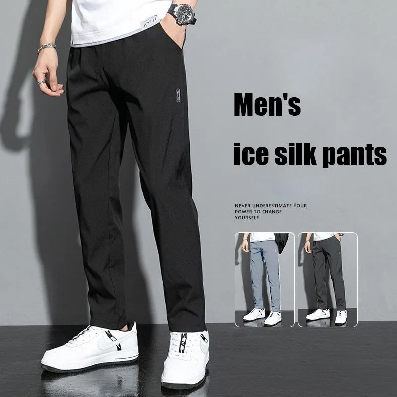 2026 Men's Summer Ice Silk Pants – Lightweight Stretch Trousers with Elastic Waist, Smooth Casual Fit, Available in 3 Colors
