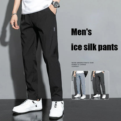 2026 Men's Summer Ice Silk Pants – Lightweight Stretch Trousers with Elastic Waist, Smooth Casual Fit, Available in 3 Colors