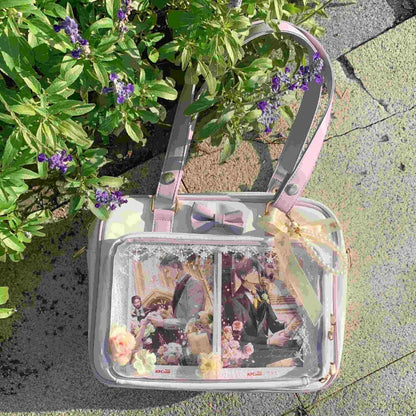 Bolso Y2K lindo con moño Ita – Bolso de hombro transparente para mujer y niña, bolso tote de exhibición de insignias DIY, bolso bandolera de moda Lolita con diseño de moño Kawaii