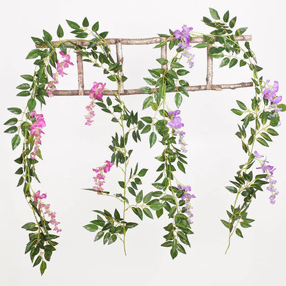 Glicinia Artificial en Enredadera – Guirnalda Colgante Realista de Seda Sintética con Hojas de Hiedra para Arcos de Boda, Decoración de Jardín, Decoración del Hogar y Estilismo de Fiestas