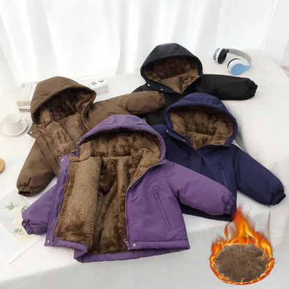 Kids’ Thick Plush-Lined Winter Jacket – Hooded Cotton-Padded Parka for Boys & Girls, Warm Lambswool-Style Outerwear for Ages 2–12