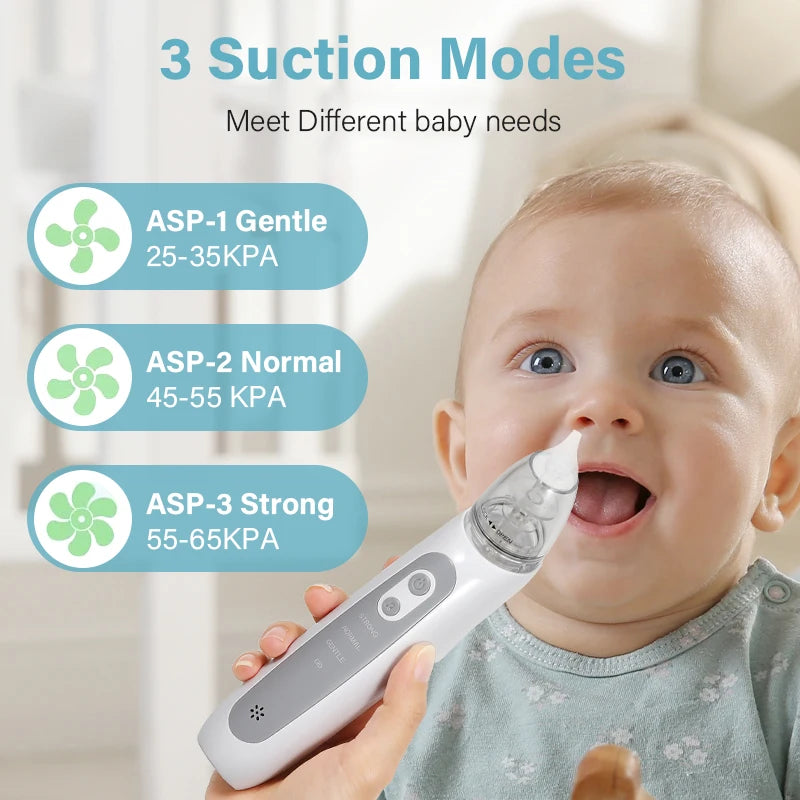 Electric Baby Nasal Aspirator – Automatic Nose Cleaner for Newborns & Toddlers with 3 Soft Silicone Tips, Gentle Suction & Music Function
