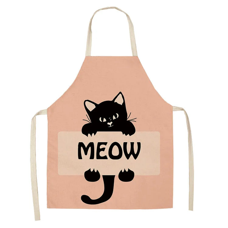 Cute Cartoon Cat Kitchen Apron – Linen Baking & Cooking Apron for Women, Men & Kids, Kitchen Accessories