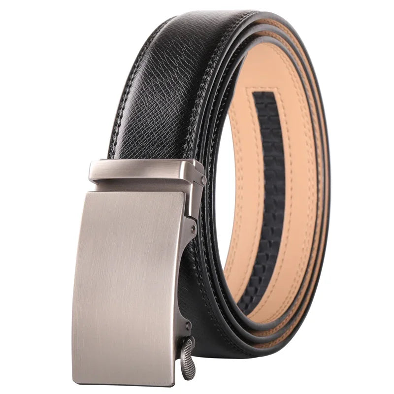 Plyesxale Men's Brown Leather Belt 2026 – Automatic Buckle Vintage Belt for Jeans, Luxury-Style Casual Waist Strap, Ceinture Homme B9