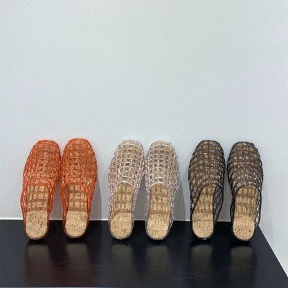Sandales plates en gelée transparente pour femmes, en PVC cristal, à enfiler avec breloques
