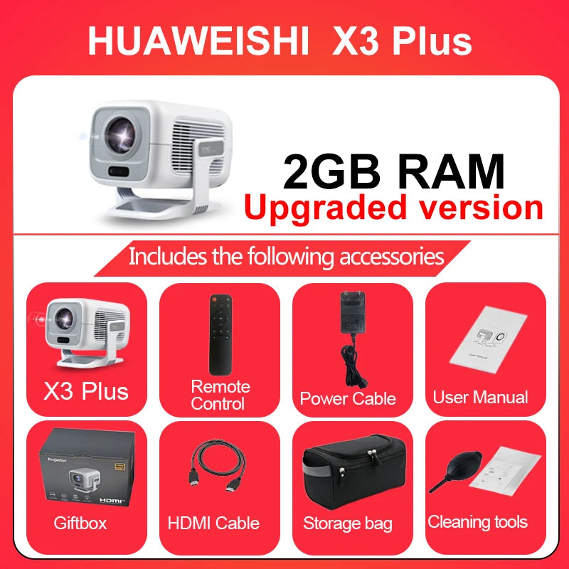 Huaweishi 4K Projector – Portable Android Projector with Native 1080P, 600 ANSI Lumens & Auto Focus for Home Cinema & Outdoor Use