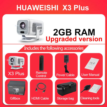 Huaweishi 4K Projector – Portable Android Projector with Native 1080P, 600 ANSI Lumens & Auto Focus for Home Cinema & Outdoor Use