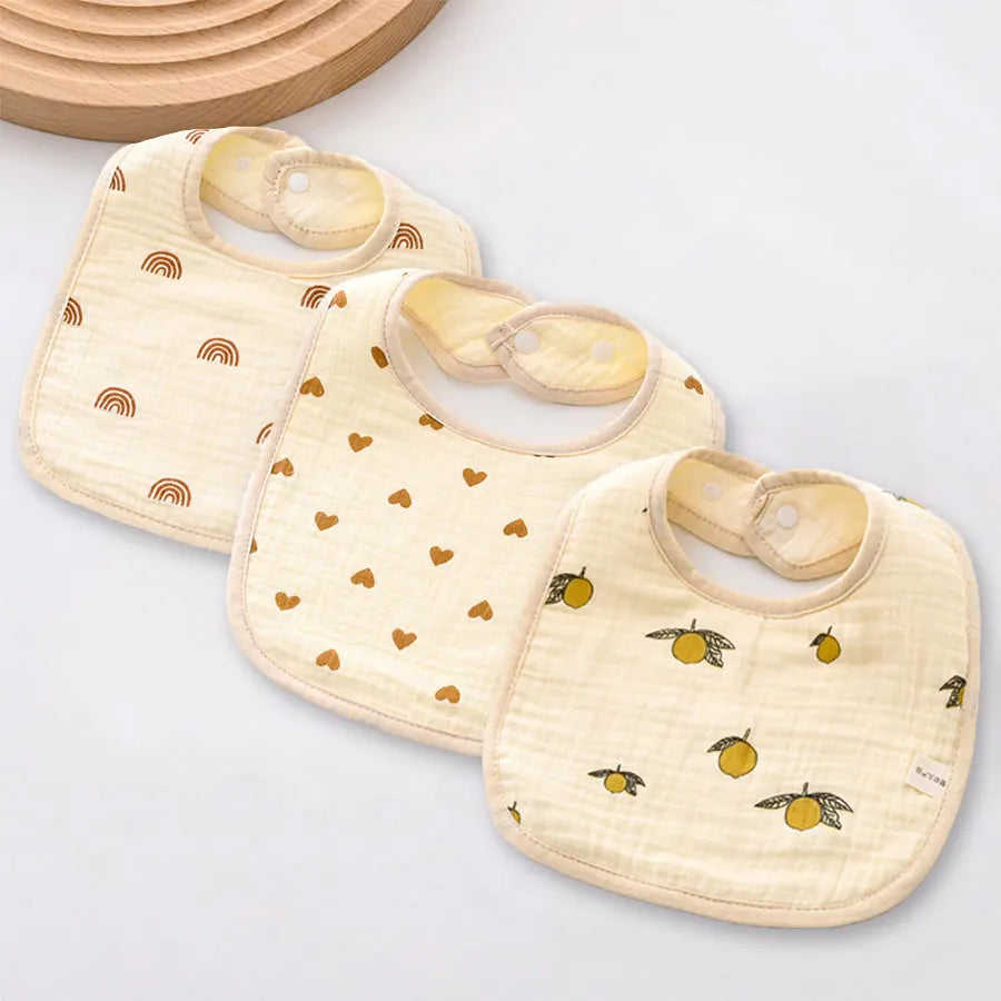 3PCS Pure Cotton Baby Gauze Towels – Soft Breathable Drool Bibs & Saliva Wipes for Newborns
