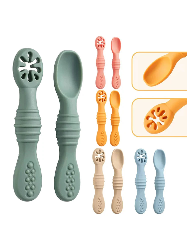 Lot de cuillères d'alimentation en silicone pour bébé – Cuillère douce à double embout pour purées, céréales de riz et sevrage autonome