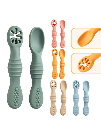 Lot de cuillères d'alimentation en silicone pour bébé – Cuillère douce à double embout pour purées, céréales de riz et sevrage autonome