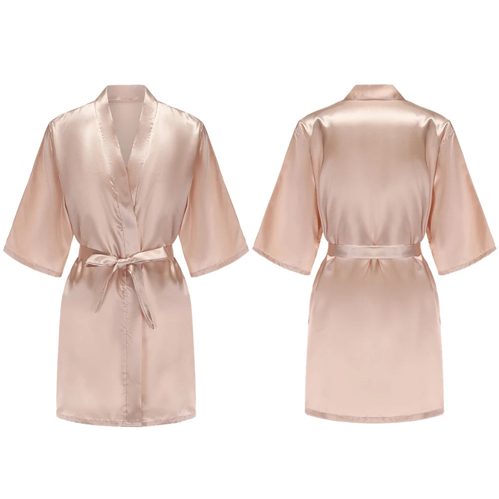 Bata de satén para mujer – Batín sedoso corto para dama de honor para la novia y fiesta de bodas | Kimono elegante para dormir