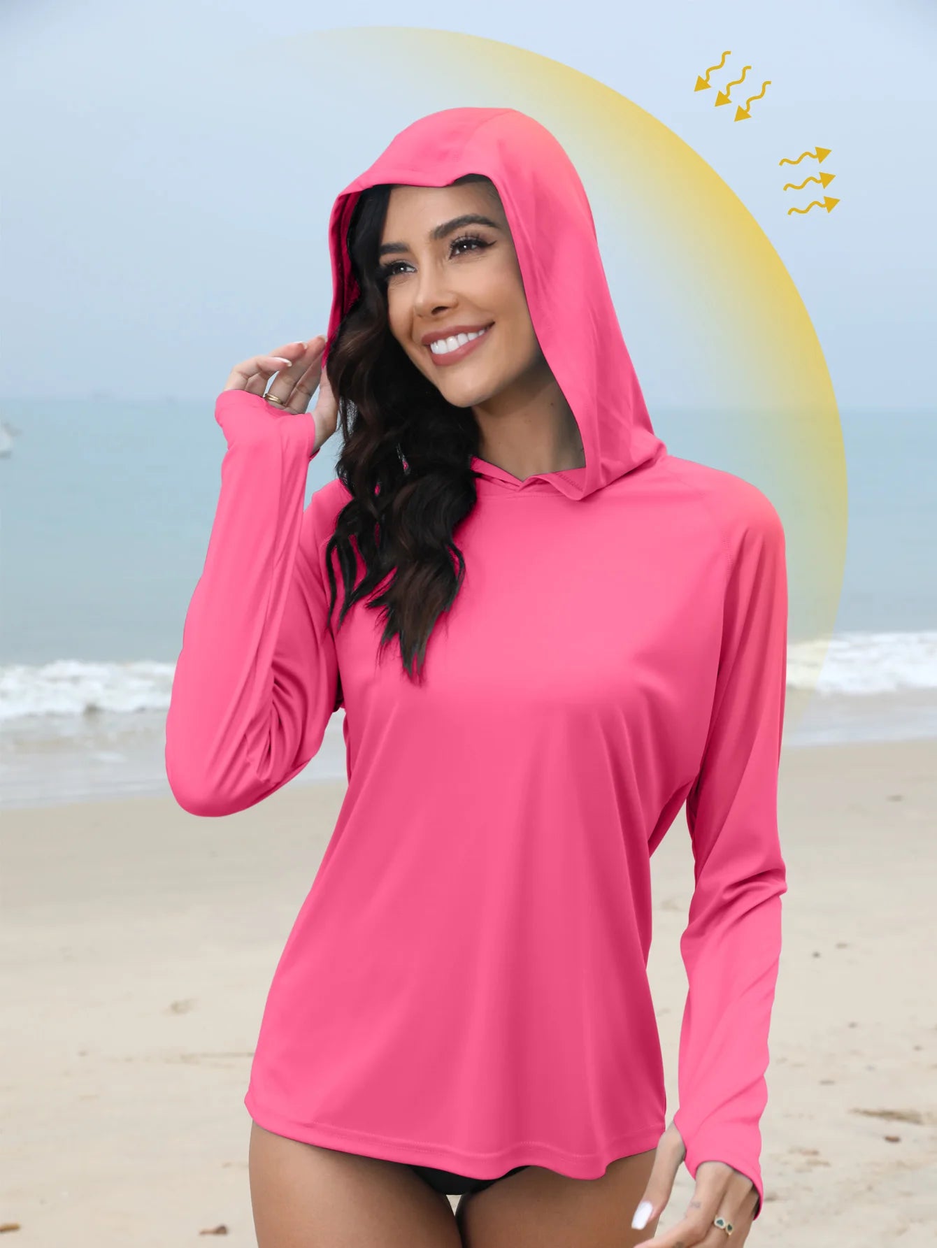 Women’s Sunscreen Hoodie T-Shirt Thumb Hole Hidden Ponytail Hole Outdoor Running Fitness Sport Top