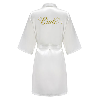 Bata de satén "Team Bride" – Kimono de pijama para fiesta de bodas con estampado de letras blancas | Regalo de despedida de soltera para mujer