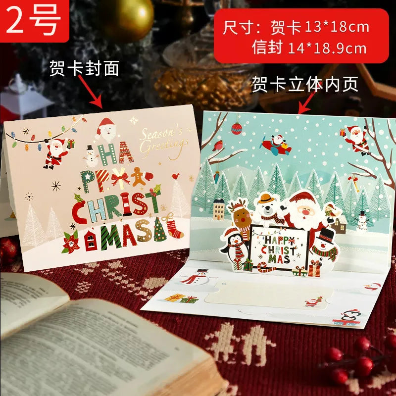 3D Santa Christmas Greeting Card – Folding Merry Christmas Best Wishes Card, Xmas Gift, New Year Blessing & Thank You Postcard