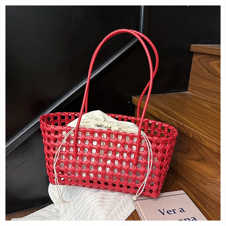Bolso Cesta de Paja Tejido a Mano para Mujer – Bolso de Hombro de Ratán, Bolso de Playa de Verano para Mujer, Cartera de Viaje de Diseño para Compras, Vacaciones y Salidas Casuales