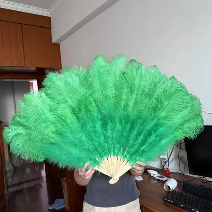 Abanico Grande de Plumas de Avestruz Blancas – Elegante Abanico para Baile y Actuaciones Escénicas (100 cm / 130 cm)