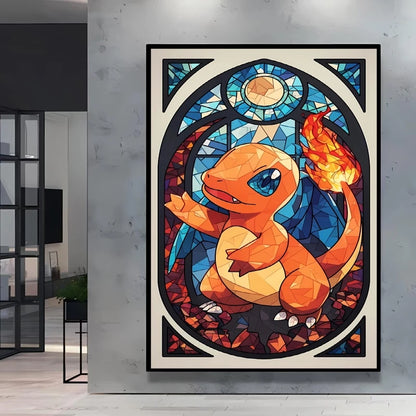 Pokémon Bulbasaur & Pikachu Canvas Wall Art – Bright Garden Themed Cartoon Home Living Room Decor