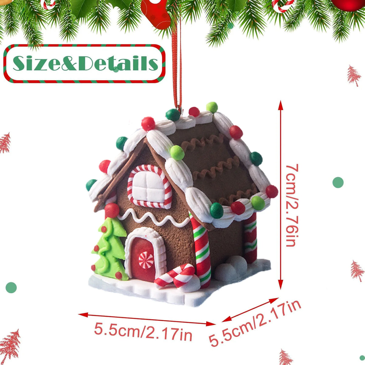 5PCS Gingerbread House Christmas Ornaments – Holiday Tree Hanging Decorations with Rope, Gingerbread House Decor for Xmas & Home