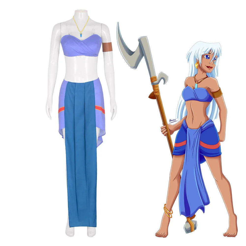 Halloween Princess Kida (Atlantis) Cosplay Costume – Adult Women Blue Dress Set (Carnival/Party Fancy Dress Outfit)