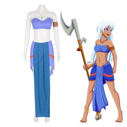 Halloween Princess Kida (Atlantis) Cosplay Costume – Adult Women Blue Dress Set (Carnival/Party Fancy Dress Outfit)
