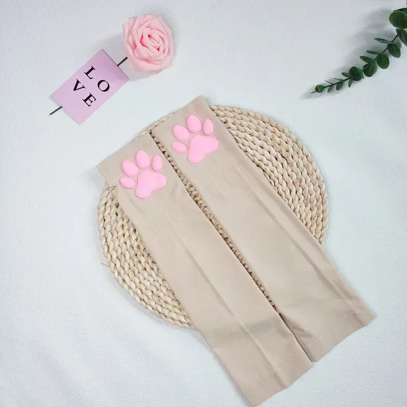 Cute 3D Cat Paw Fingerless Gloves – Soft Silicone Paw Sleeves for Women | Kawaii Sun Protection Fashion Accessory