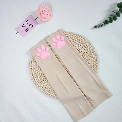 Cute 3D Cat Paw Fingerless Gloves – Soft Silicone Paw Sleeves for Women | Kawaii Sun Protection Fashion Accessory
