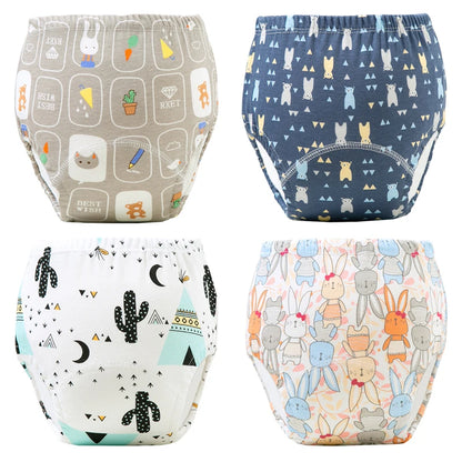 Culottes d'apprentissage de la propreté imperméables réutilisables (lot de 4) – Sous-vêtements d'entraînement en coton doux pour bébés garçons et filles avec protection anti-fuites