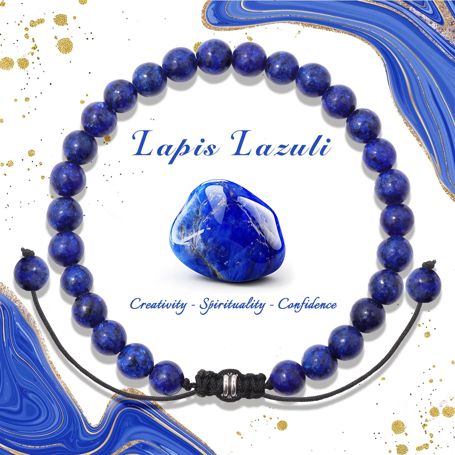 Bracelet perles de tourmaline noire naturelle – Bracelet ajustable tressé en corde avec carte cadeau pour hommes et femmes