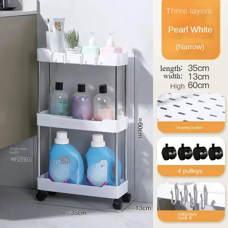 Slim Rolling Storage Trolley – Multi-Layer Bathroom, Kitchen & Living Room Organizer Shelf