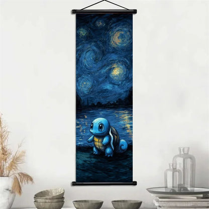 Pokémon Gengar, Squirtle y Mimikyu Noche Estrellada – Lienzo Decorativo Enrollable para Pared – Regalo para Decoración del Hogar