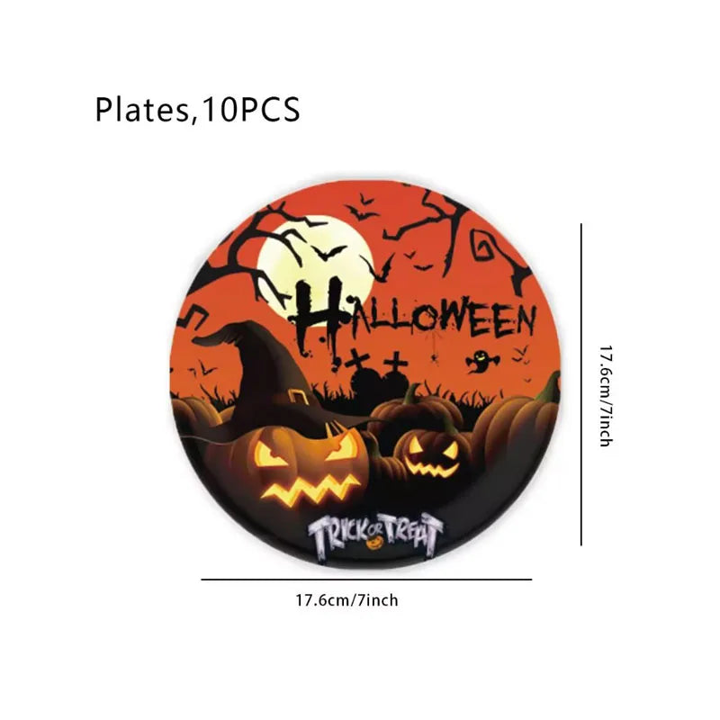 Halloween Disposable Party Tableware Set, Pumpkin and Ghost Pattern Paper Plates, Napkins and Cups, Spooky Halloween Party Supplies, Festive Table Decorations for Kids and Adults