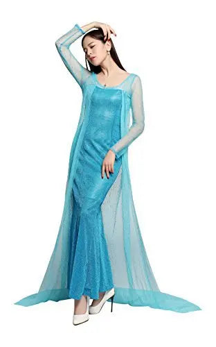 Ice & Snow Princess Cosplay Dress – Elsa-Inspired Adult Performance Costume