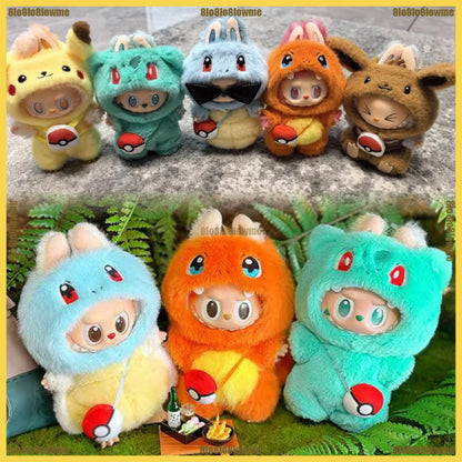 Kawaii Labubu Cartoon Plush Doll Clothes Set – Psyduck, Slowpoke & Charmander Outfit with Backpack, Fashion Mini Doll Accessories