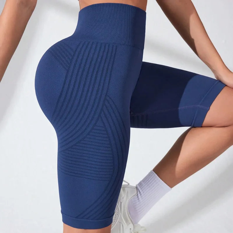 Women’s High Waist Seamless Slim Yoga Shorts Stretchy Push Up Butt Lifting Knitted Workout Running