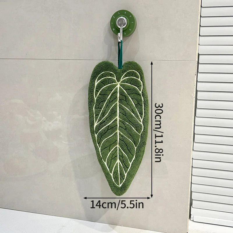 Essuie-mains Feuille – Serviette suspendue douce et absorbante pour la salle de bain et la cuisine, Gant de toilette décoratif, Serviette mouchoir à séchage rapide, Accessoire de nettoyage pour la maison