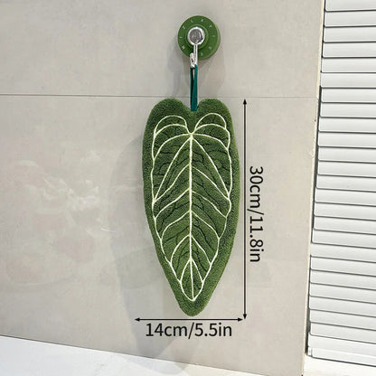 Essuie-mains Feuille – Serviette suspendue douce et absorbante pour la salle de bain et la cuisine, Gant de toilette décoratif, Serviette mouchoir à séchage rapide, Accessoire de nettoyage pour la maison