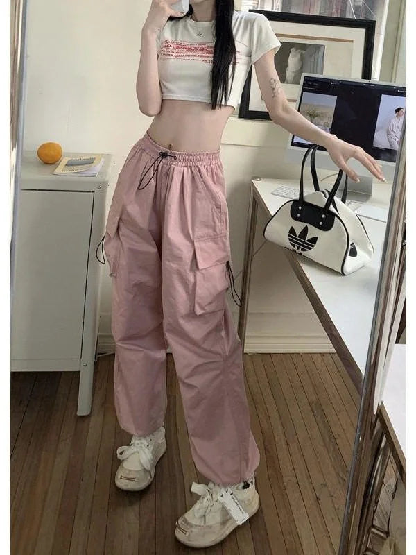 Women's Retro Workwear Pants – Loose Wide-Leg Straight Trousers with Cuffed Hem for Spring, Summer & Autumn