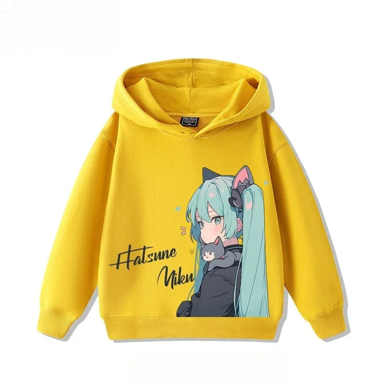 Hatsune Miku 2025 Cartoon Print Hooded Sweatshirt – Boys & Girls All-Match Autumn/Winter Top