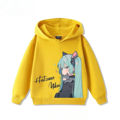 Hatsune Miku 2025 Cartoon Print Hooded Sweatshirt – Boys & Girls All-Match Autumn/Winter Top
