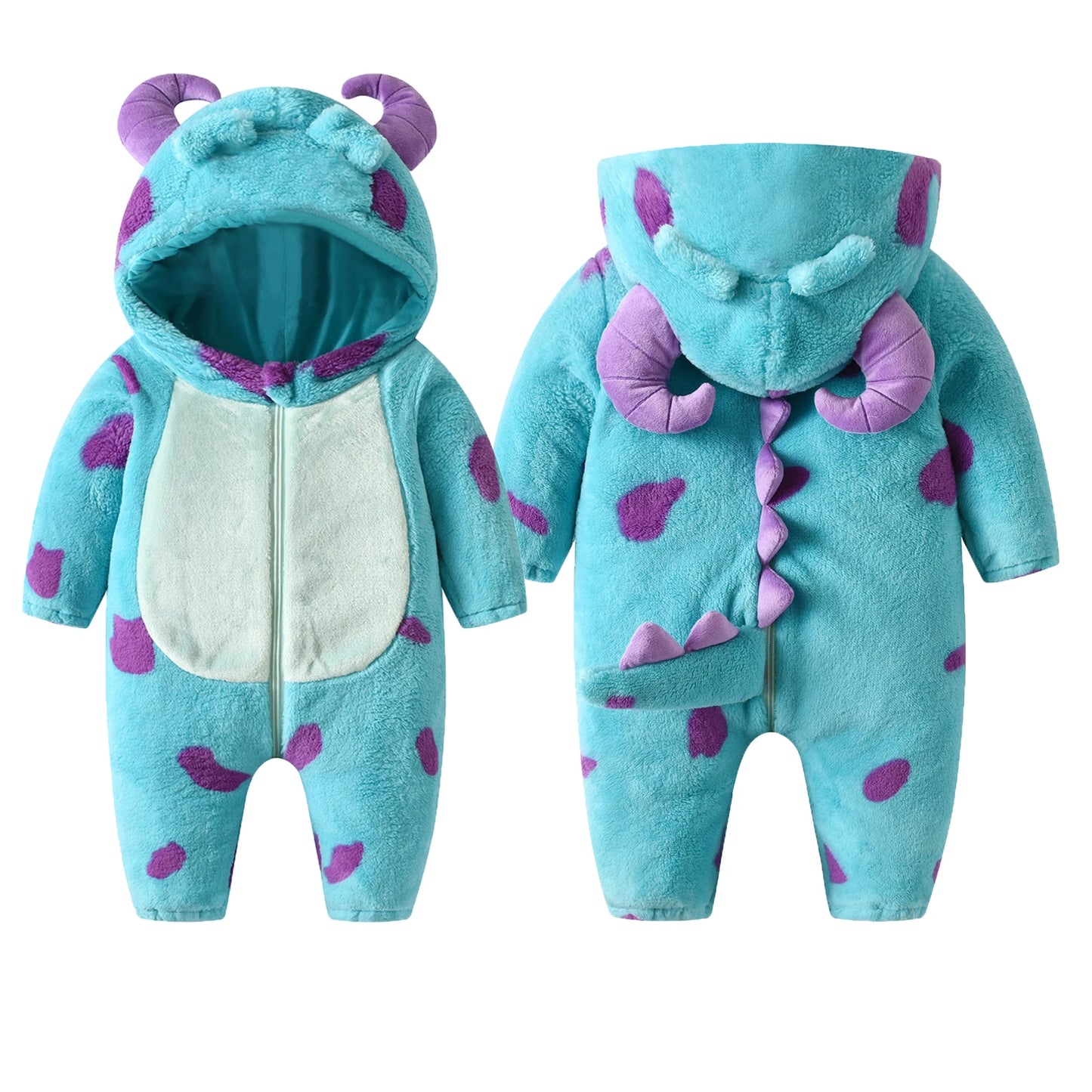 Combinaison de neige à capuche en polaire pour bébé – Combinaison d'hiver à capuche avec cornes motif animal de dessin animé pour nouveau-nés garçons et filles