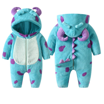 Combinaison de neige à capuche en polaire pour bébé – Combinaison d'hiver à capuche avec cornes motif animal de dessin animé pour nouveau-nés garçons et filles