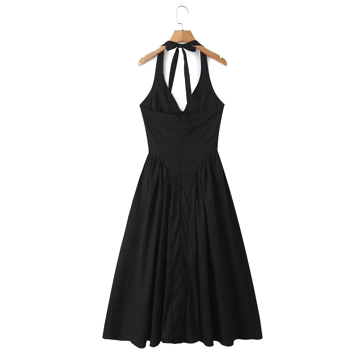 YENKYE Women’s Sexy Backless Green Halter Midi Dress Elegant Low Waist A-Line Cotton Summer Evening Party Robe