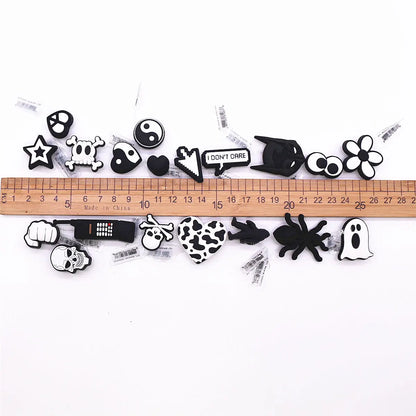 1PC Black & White PVC Shoe Charms – Skull, Ghost & Taichi Shoe Decorations, Shoe Buckle Accessories for Customization & Gifts
