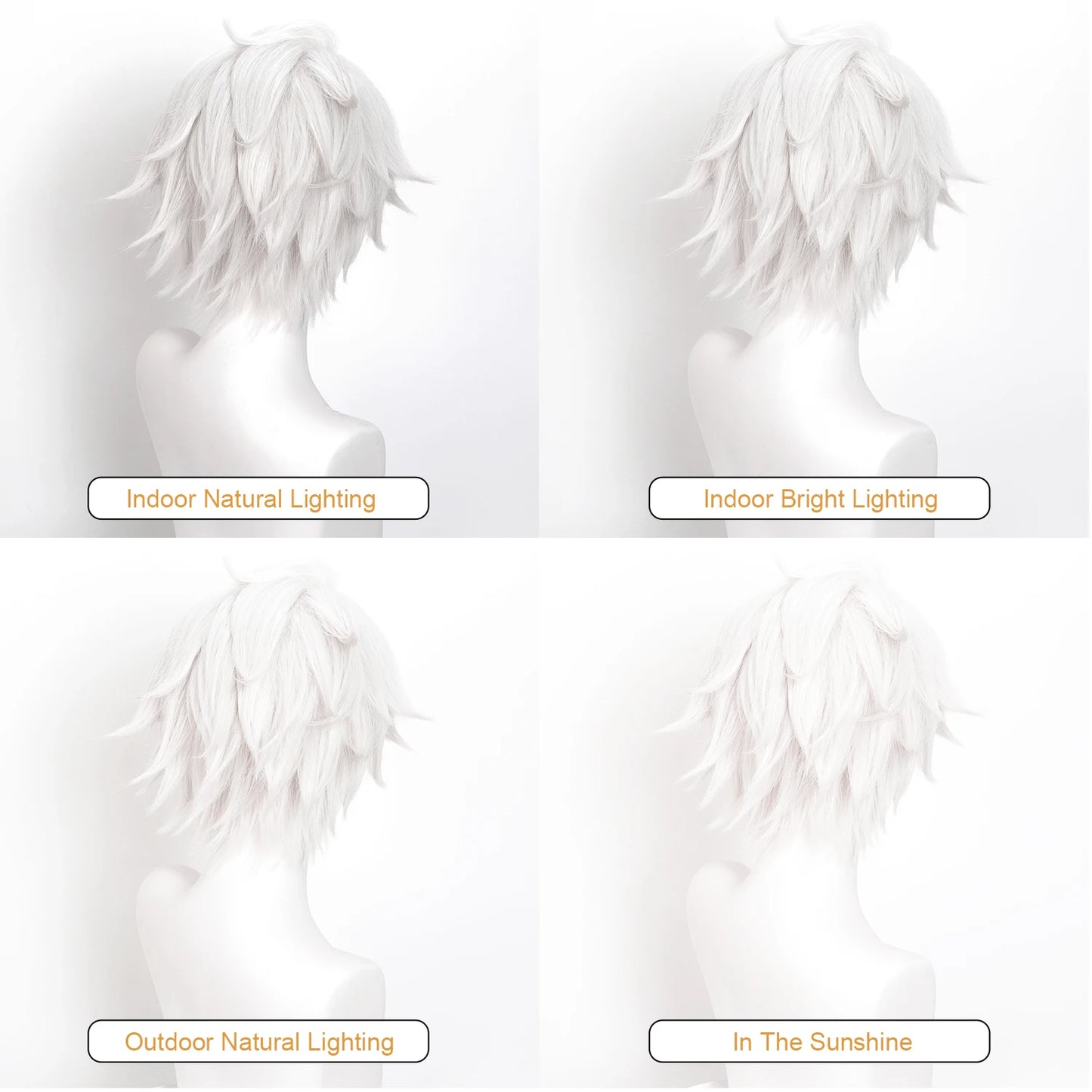 Ghostblade Inspired Silver White Cosplay Wig – Short Synthetic Anime Role Play Wig with Wig Cap