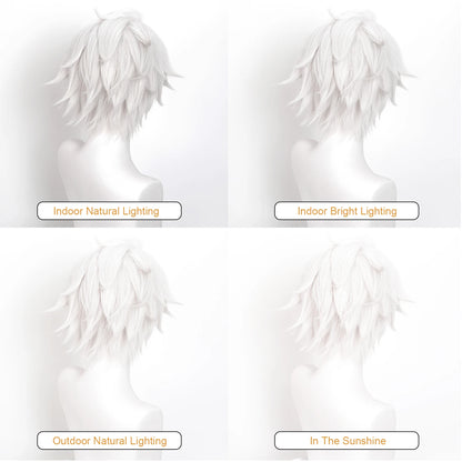 Ghostblade Inspired Silver White Cosplay Wig – Short Synthetic Anime Role Play Wig with Wig Cap