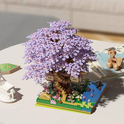 DIY Sakura Tree Building Blocks Set – Cherry Blossom Treehouse Model with LED Lights Romantic Gift Decor
